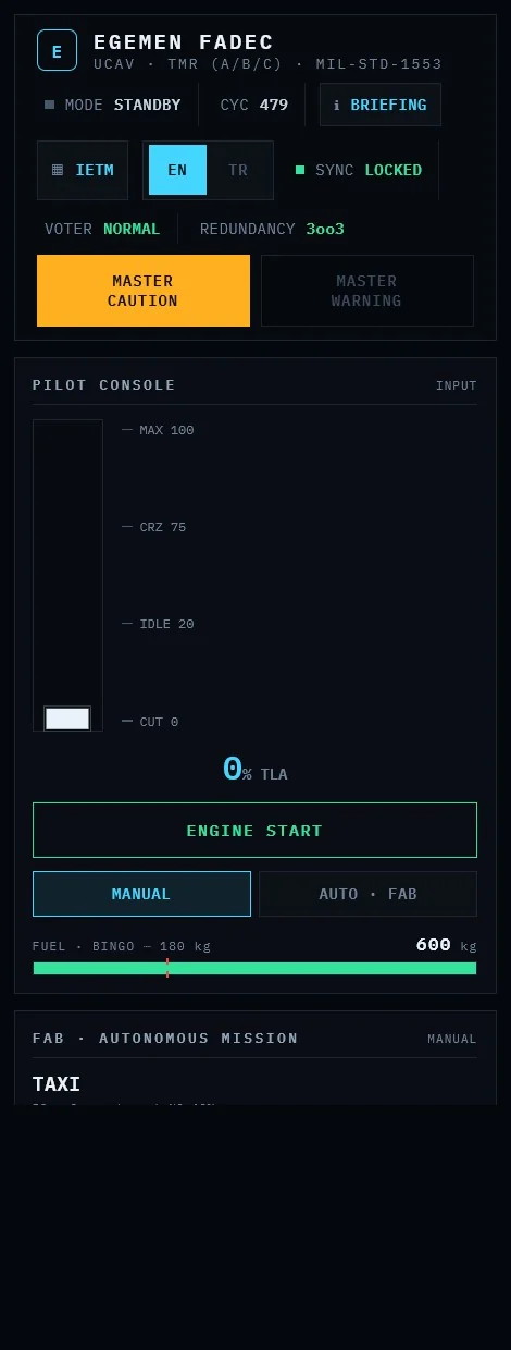 EGEMEN cockpit in a real 375 pixel mobile viewport
